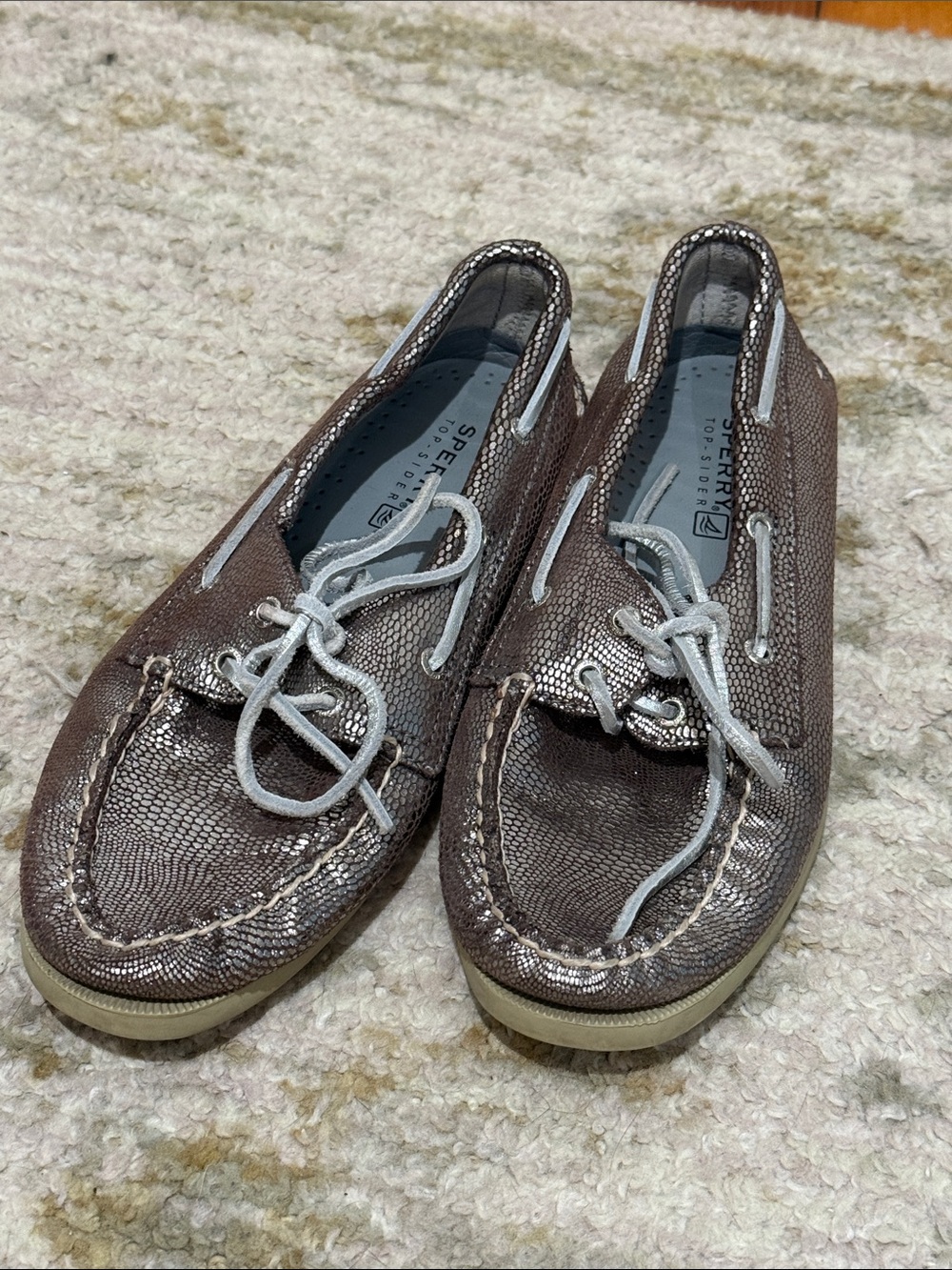 Sperry Metallic Taupe Lace-Up Boat Shoes